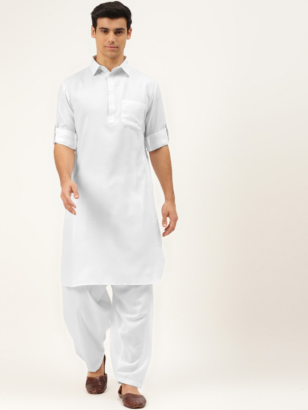 

Molly & Michel Men White Thread Work Pathani Kurta