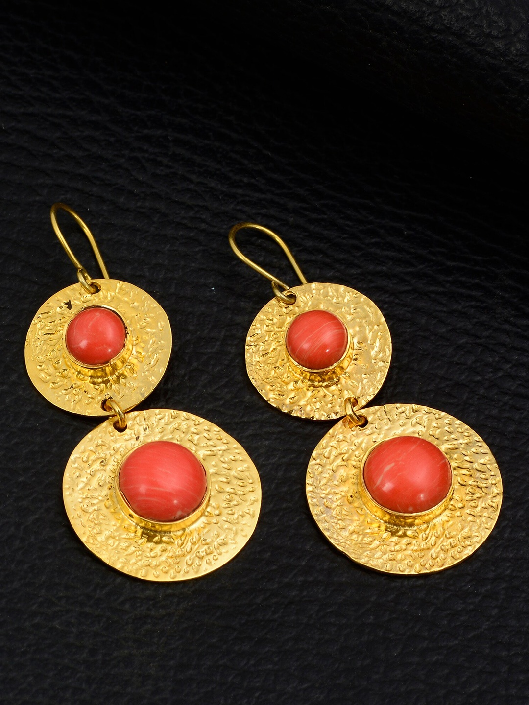 

Silgo Gold-Toned & Orange Contemporary Drop Earrings