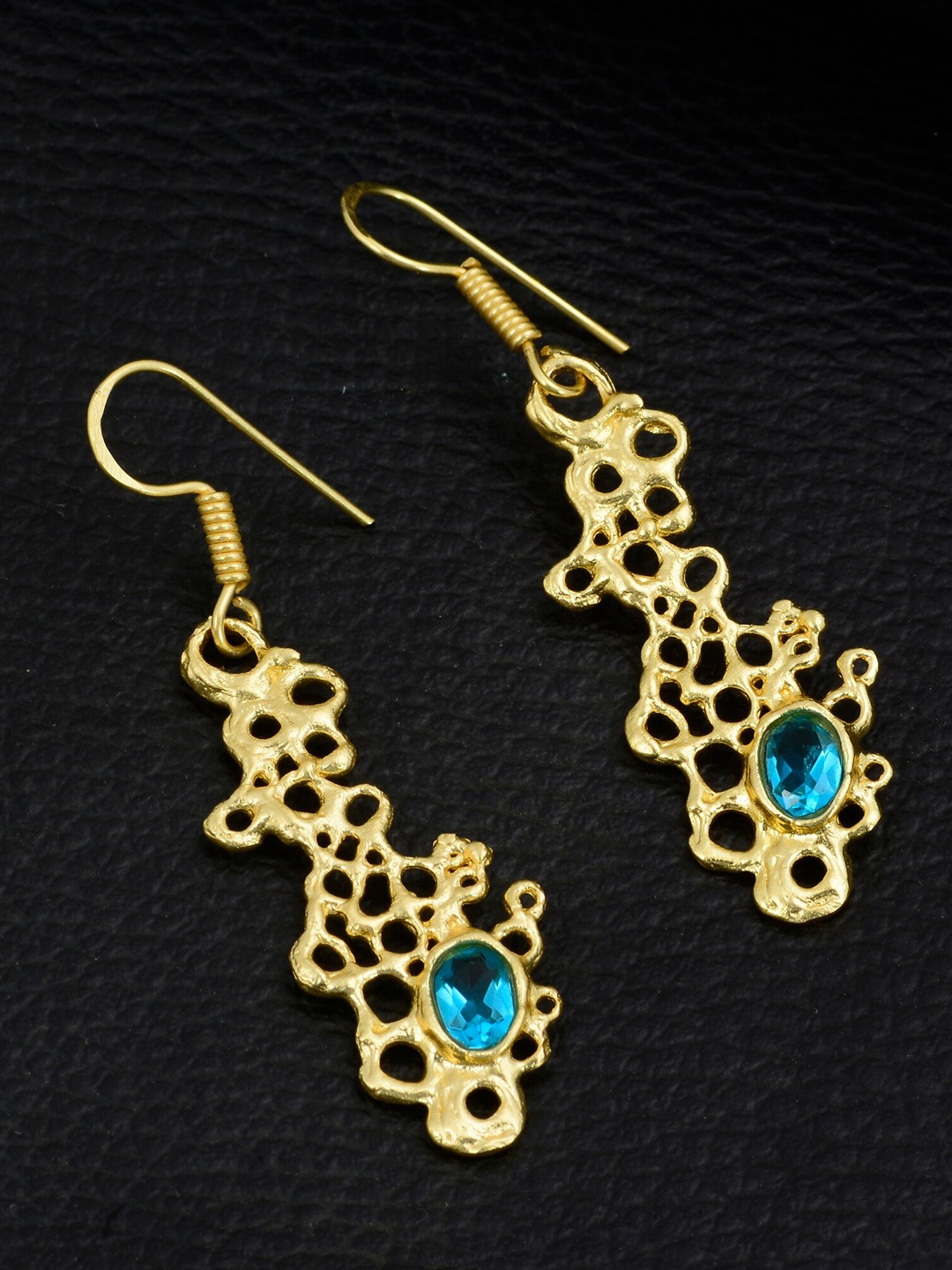 

Silgo Gold-Toned & Blue Gold-Plated Handcrafted Contemporary Drop Earrings