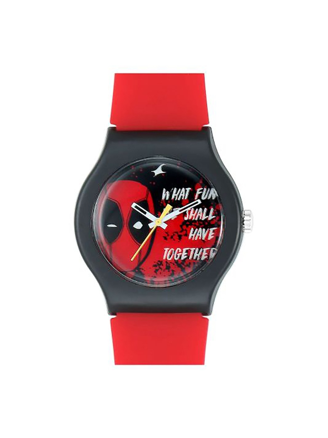 

Fastrack Unisex Black Printed Dial & Red Straps Analogue Watch 9915PP78