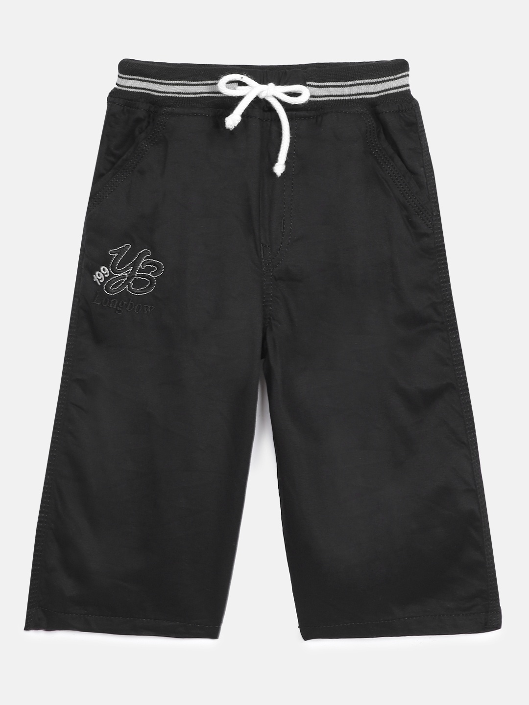 

ADBUCKS Boys Black Relaxed Easy Wash Chambray 3/4th Trousers