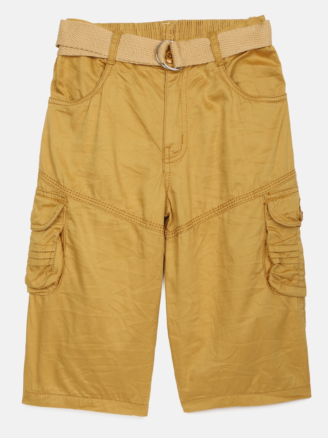 

ADBUCKS Boys Gold-Toned Relaxed Easy Wash Chambray 3/4th Cargos Trousers