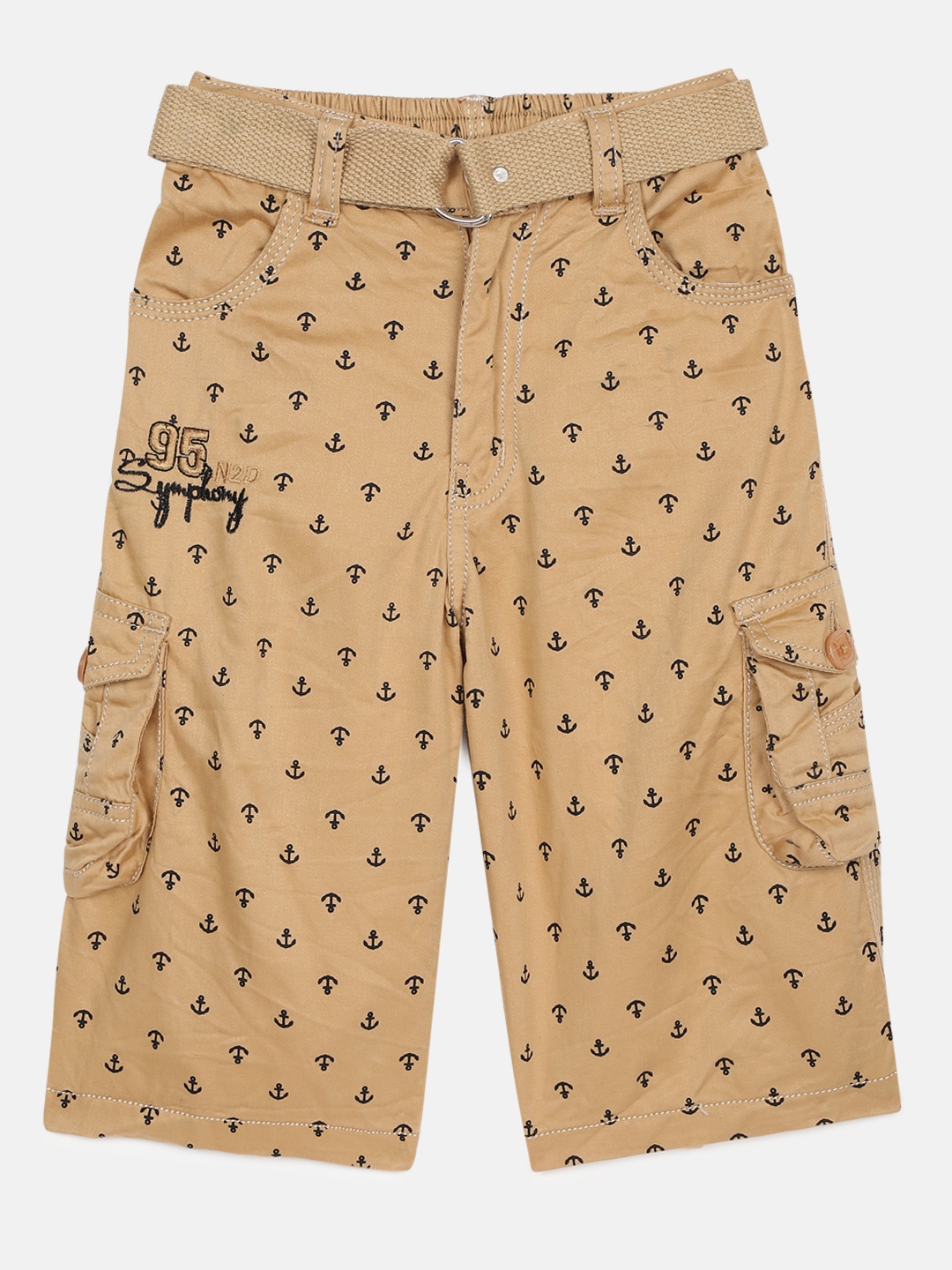 

ADBUCKS Boys Yellow Anchor Printed Relaxed Easy Wash Chambray 3/4th Cargos Trousers