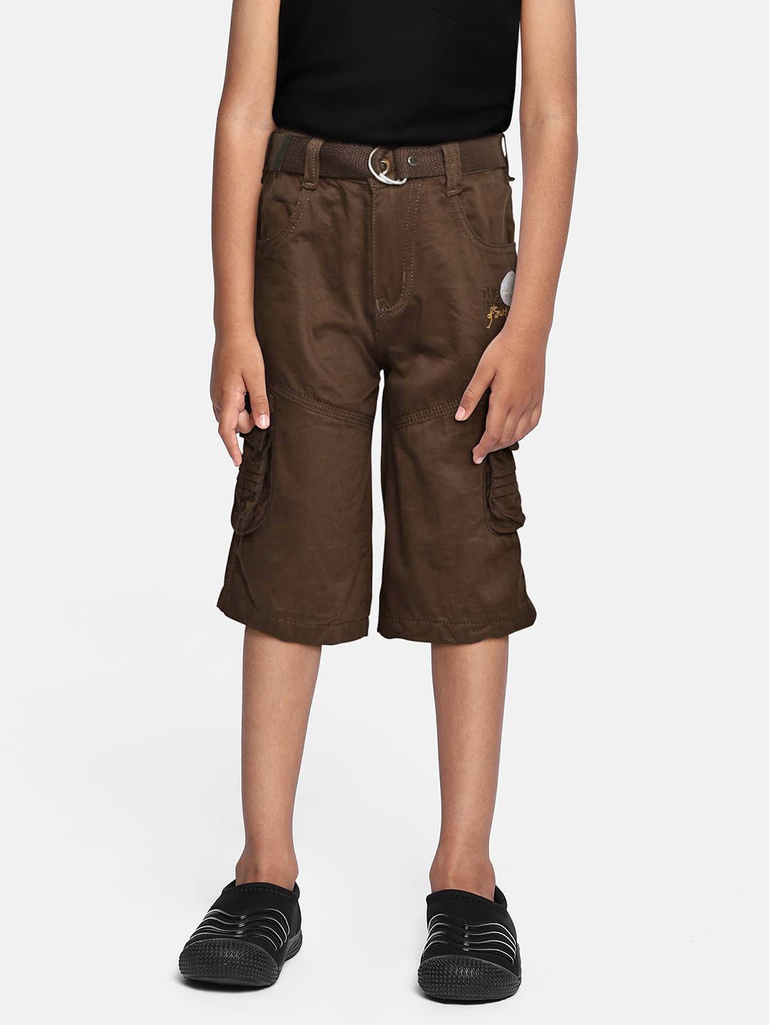 

ADBUCKS Boys Brown Relaxed Easy Wash Chambray 3/4th Cargos Trousers