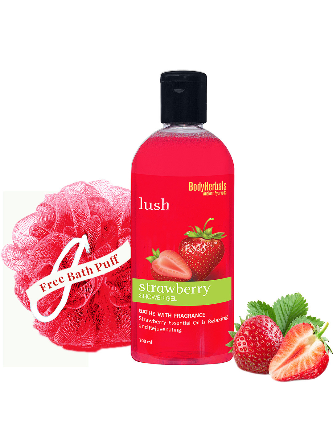 

BodyHerbals Set of Strawberry Shower Gel Enriched with Aloe Vera & Loofah - 200 ml, Red