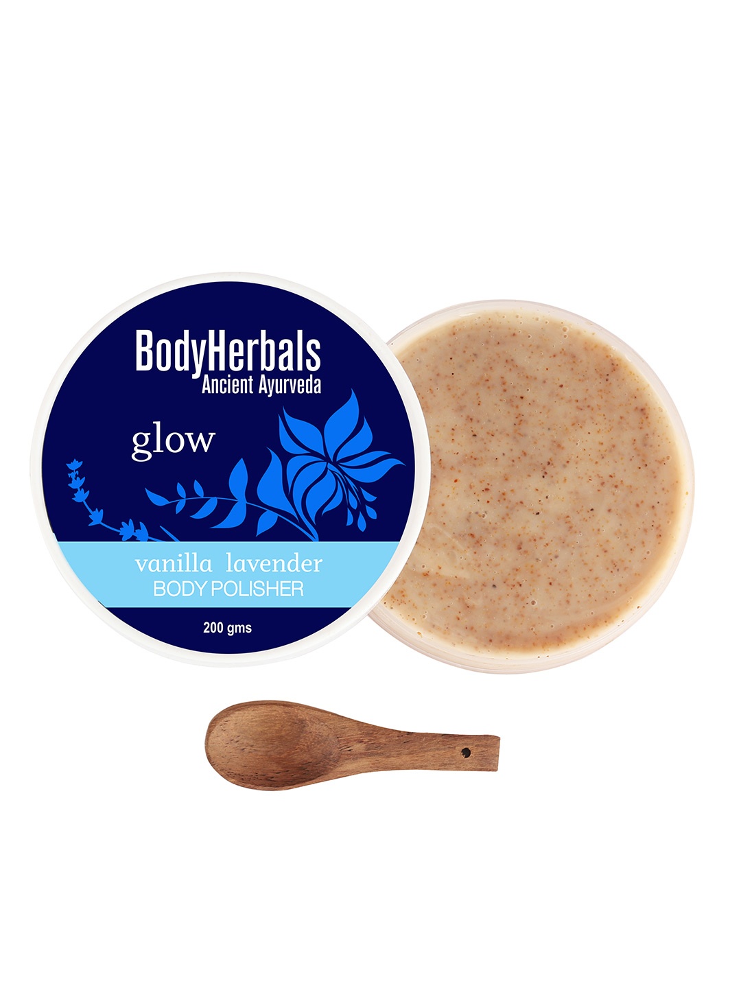 

BodyHerbals Glow Body Scrub Polisher with Lavender+Vanilla & Spoon - 200 g, Cream