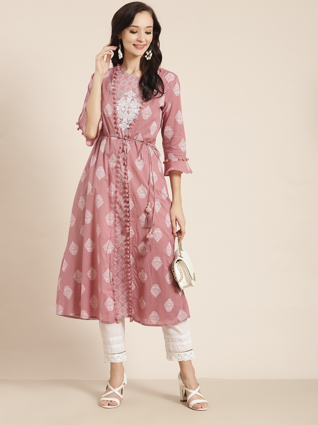 

Juniper Women Pink & White Printed Indie Prints Kurta