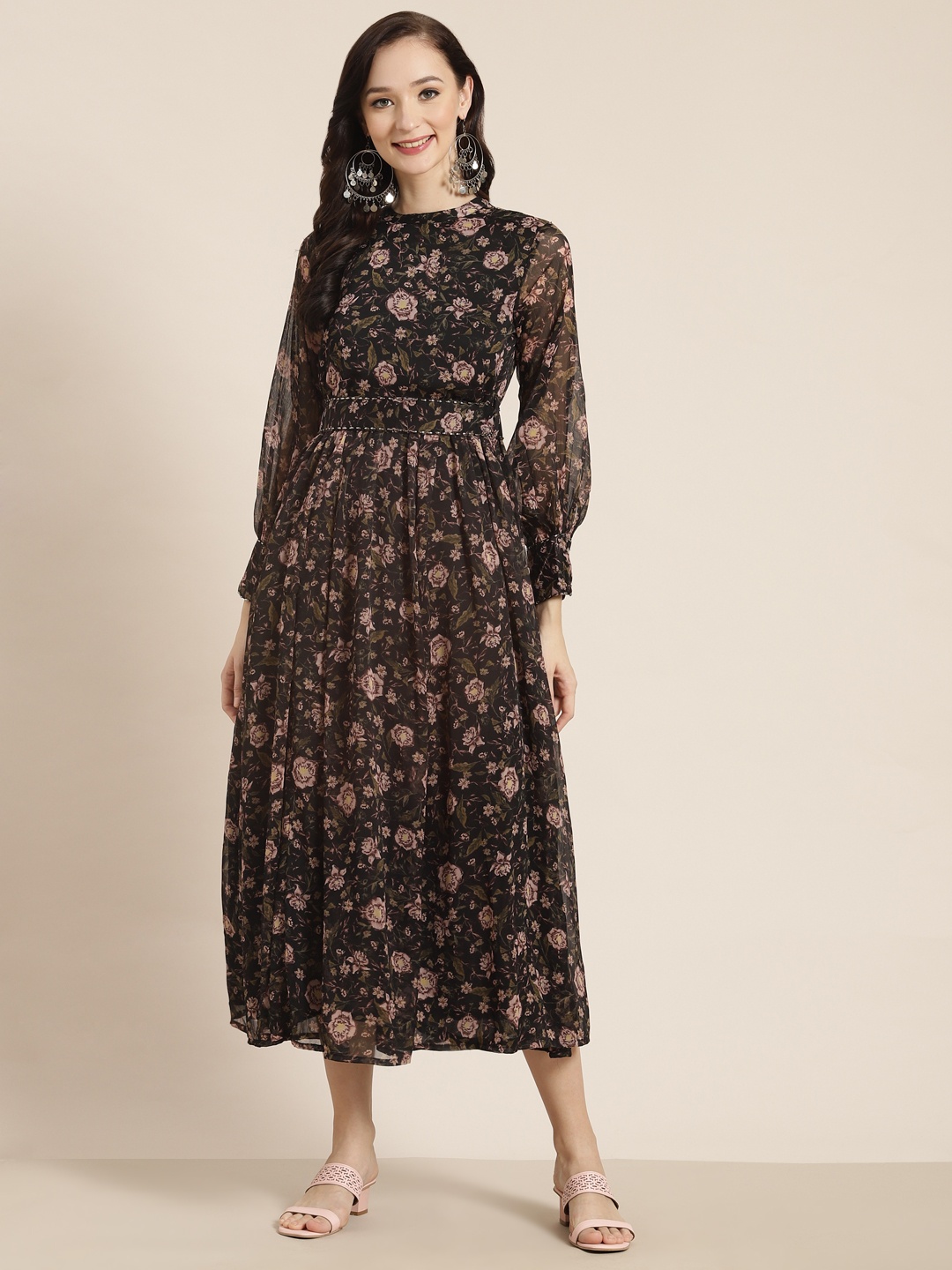 

Juniper Black Floral Chiffon Maxi Dress