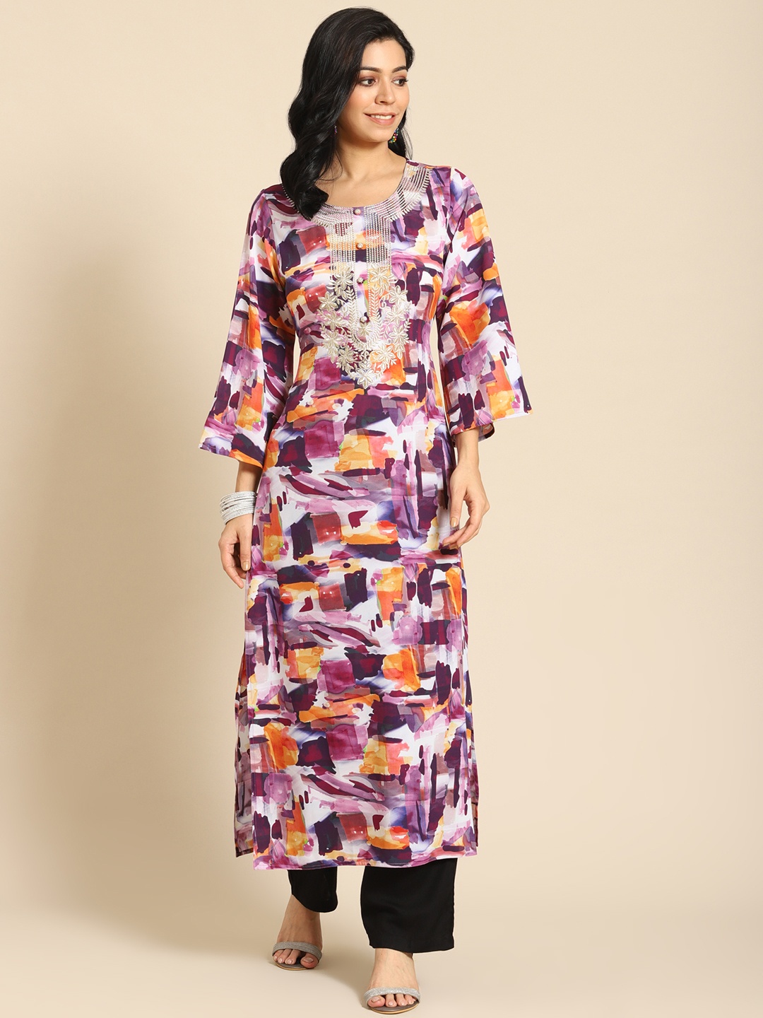 

Prakrti Women White Printed Regular Kurta with Palazzos