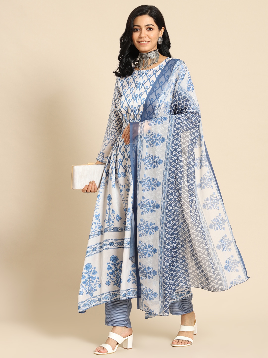 

Prakrti Women White Printed Regular Kurta with Trousers & With Dupatta