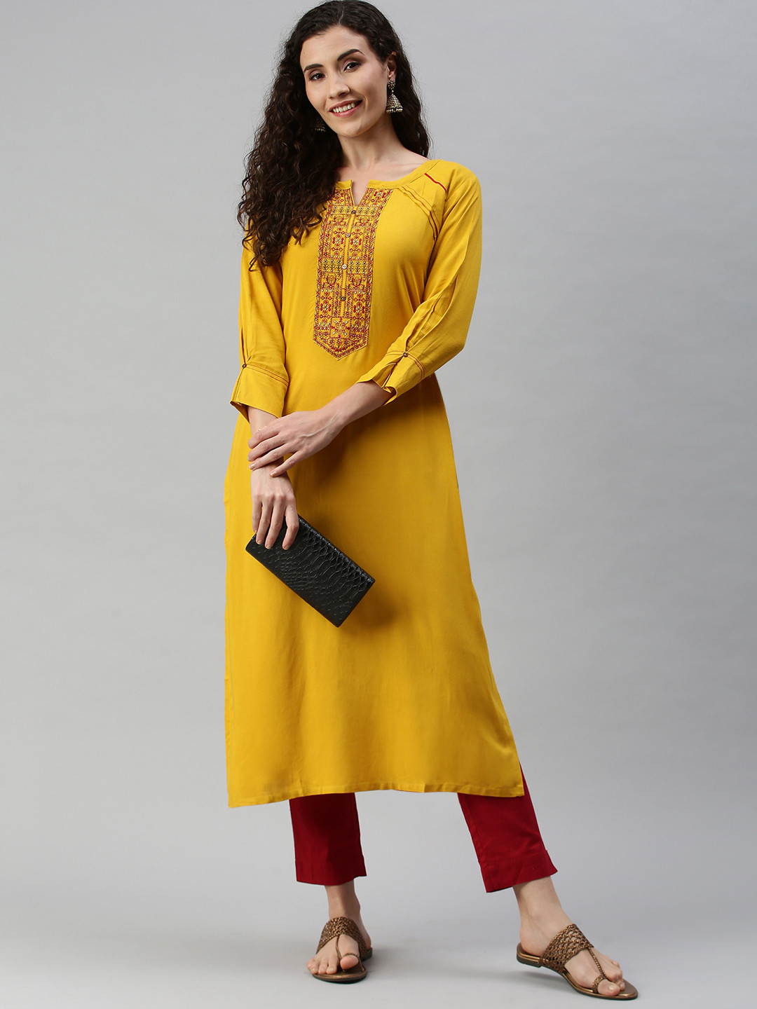 

SheWill Women Yellow Thread Work Kurta