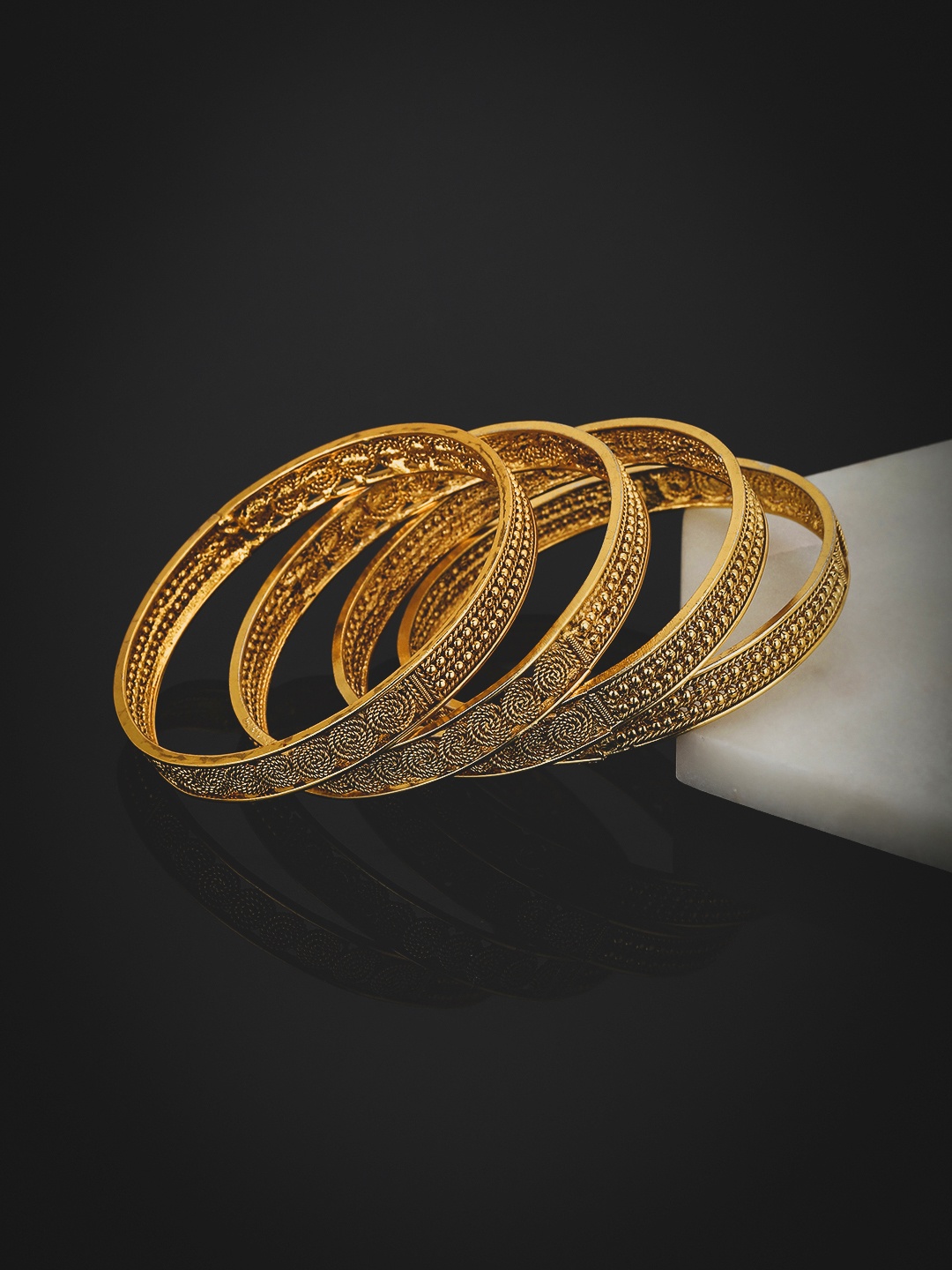 

KOLHA-BY CARLTON Set of 4 Gold-Plated Textured Handcrafted Bangles