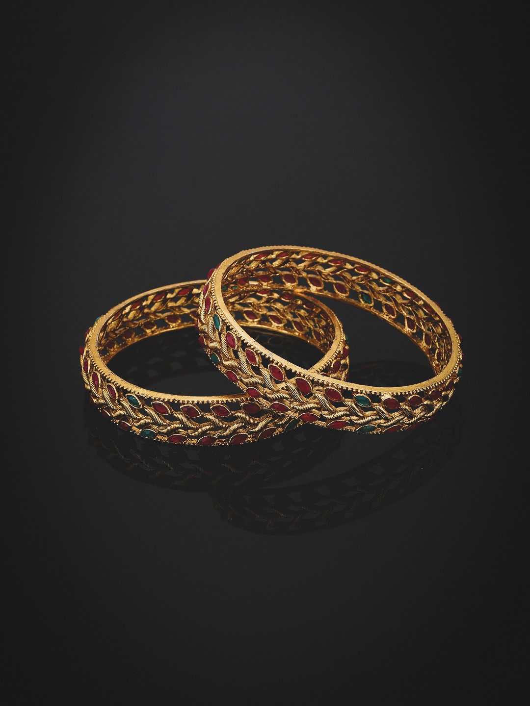 

KOLHA-BY CARLTON Set of 2 Pink & Green Gold-Plated Stone Studded Handcrafted Bangles
