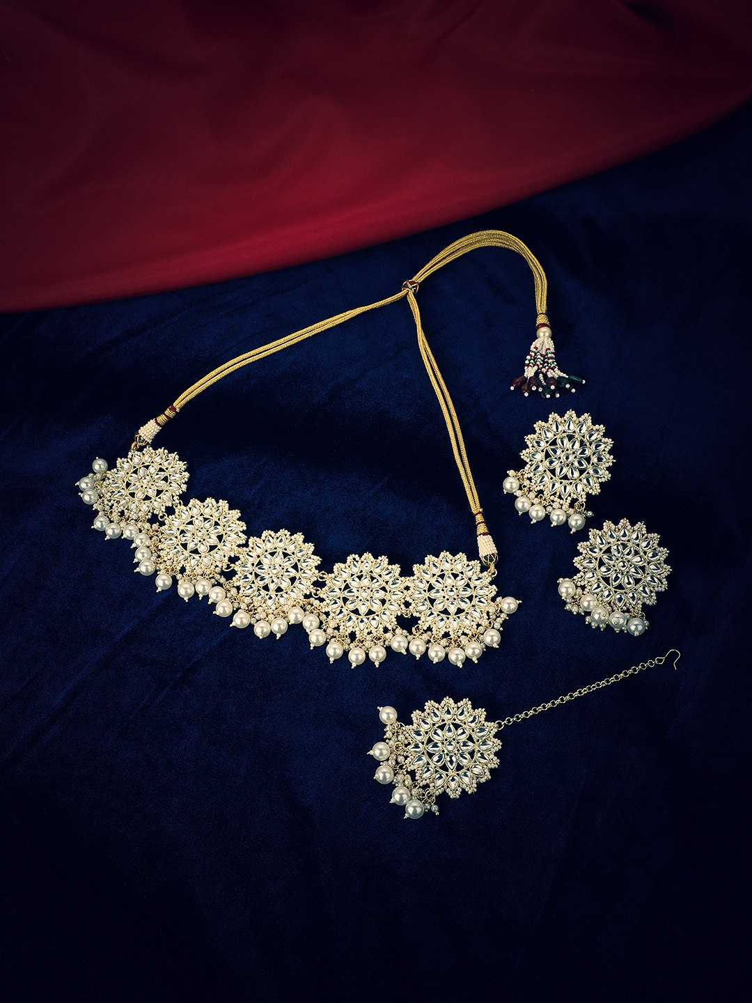 

KOLHA-BY CARLTON Gold-Plated CZ-Studded& Pearl Beaded Handcrafted Necklace Set, Off white