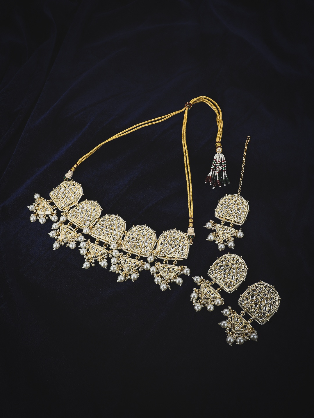

KOLHA-BY CARLTON Gold-Plated CZ-Studded& Pearl Beaded Handcrafted Necklace Set