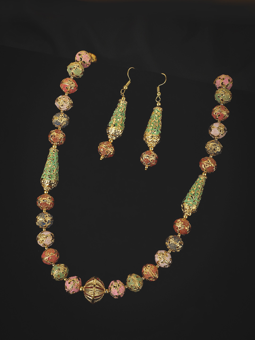

KOLHA-BY CARLTON Gold-Plated Gold Enameled Necklace and Earrings Set