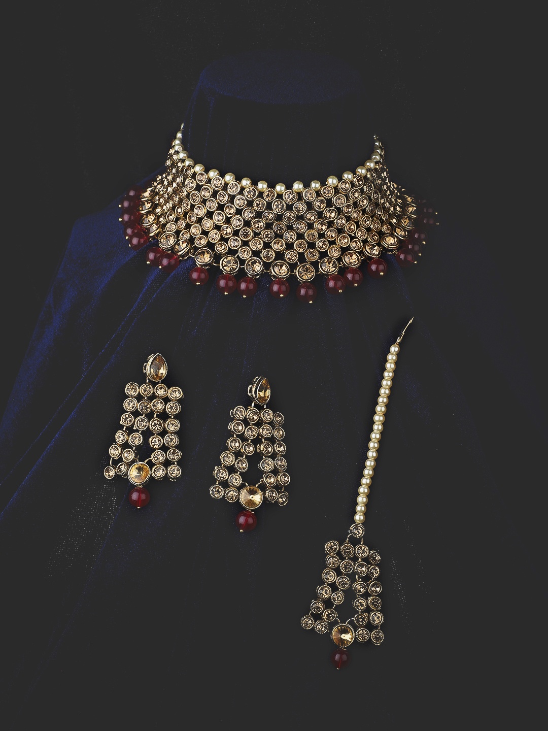 

KOLHA-BY CARLTON Gold-Plated & Red Stone Studded Jewellery Set