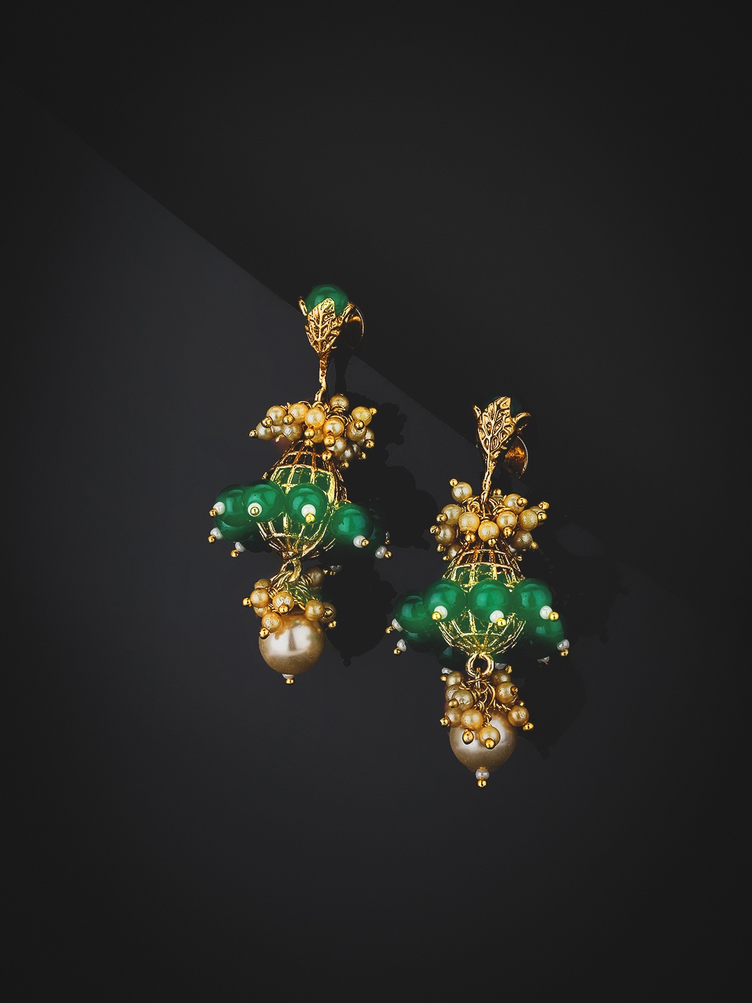

KOLHA-BY CARLTON Green Gold-Plated Beaded Classic Drop Earrings