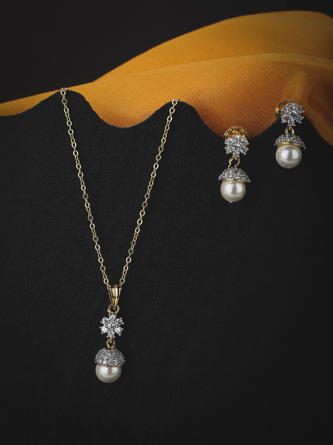

KOLHA-BY CARLTON Gold-Plated Stone Studded Pearl Drop Necklace and Earrings Set, Off white