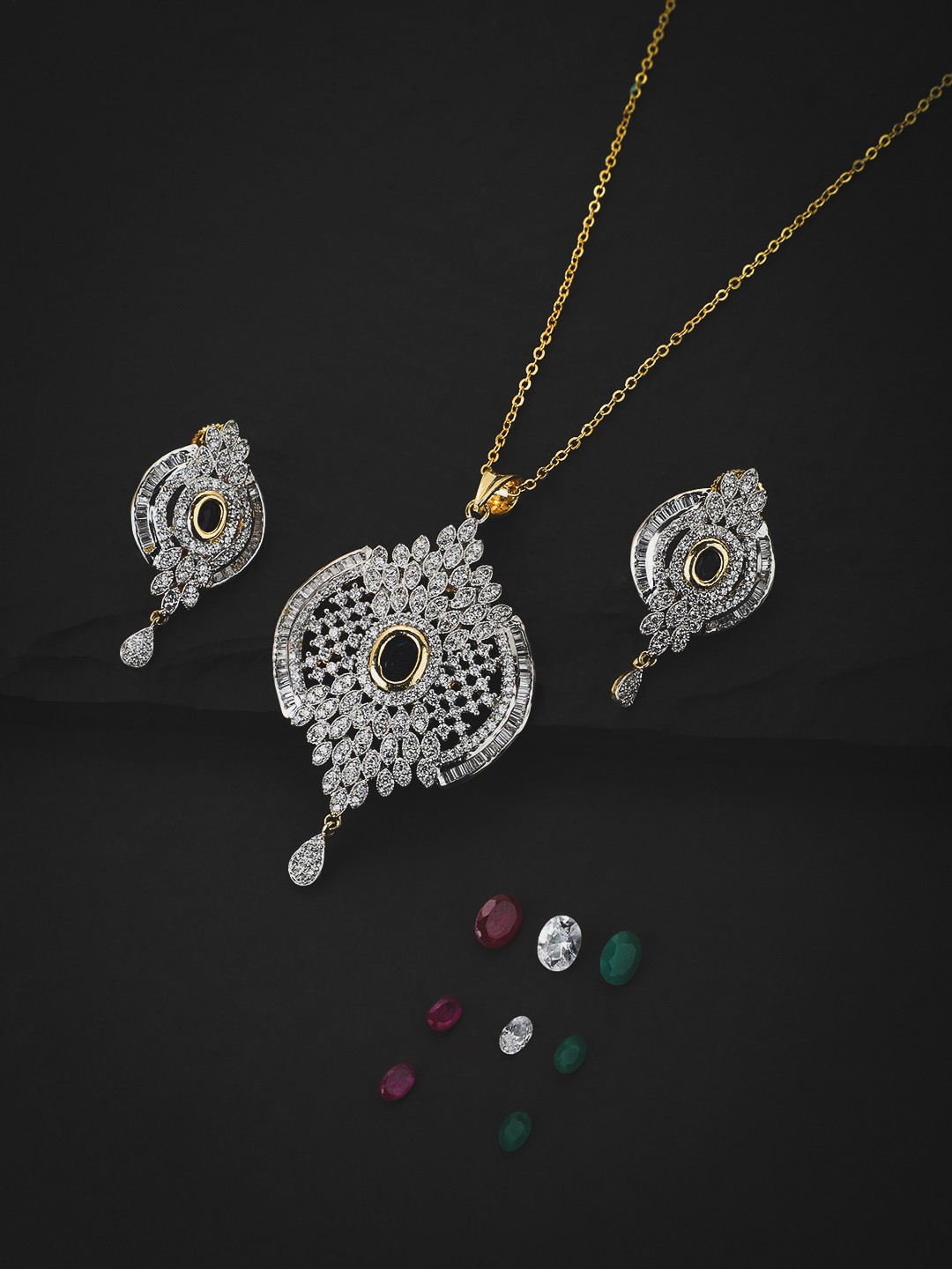 

KOLHA-BY CARLTON Gold-Toned Interchangeable Stones Gold-Plated Stone Studded Jewellery Set