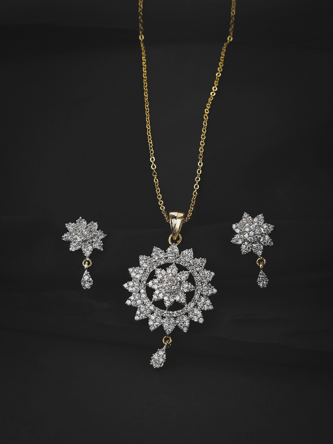 

KOLHA-BY CARLTON Gold-Plated Stone Studded Drop Pendant and Earrings Set