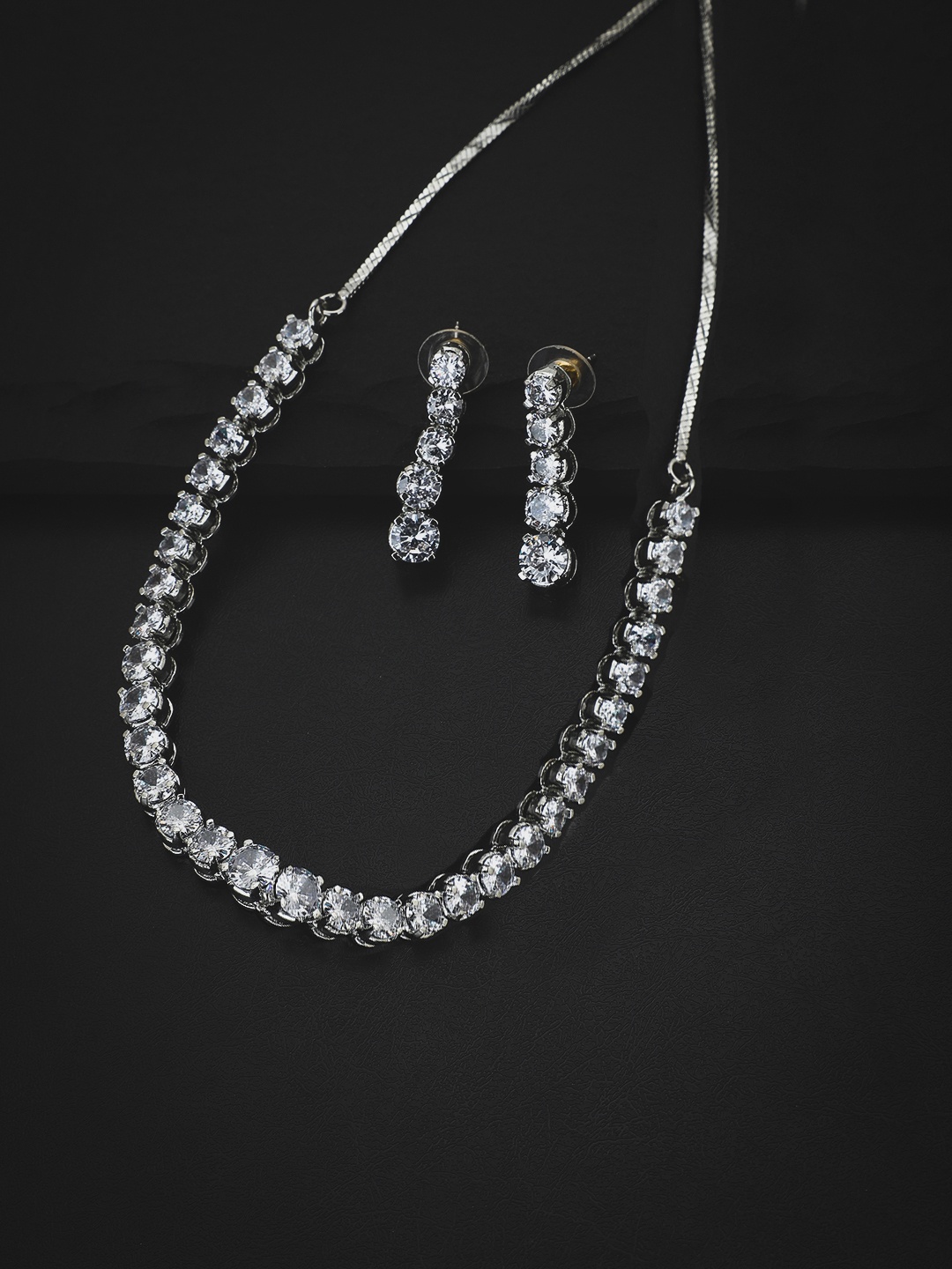 

KOLHA-BY CARLTON Woman Silver American Diamond-Studded Handcrafted Necklace Set