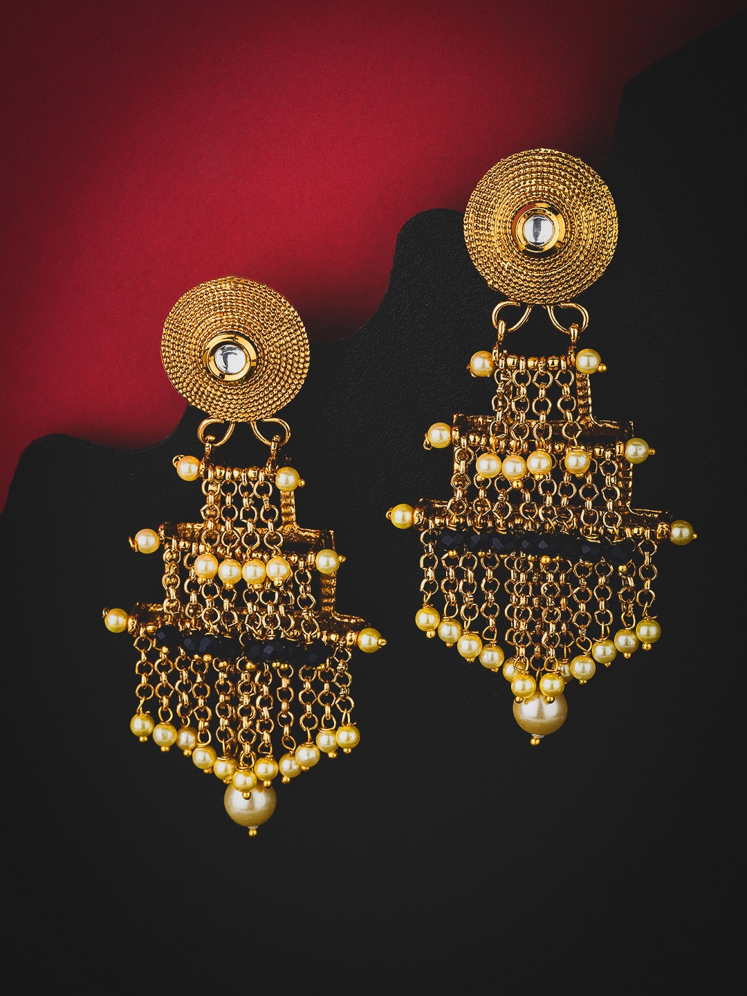 

KOLHA-BY CARLTON Gold-Toned & Black Contemporary Drop Earrings
