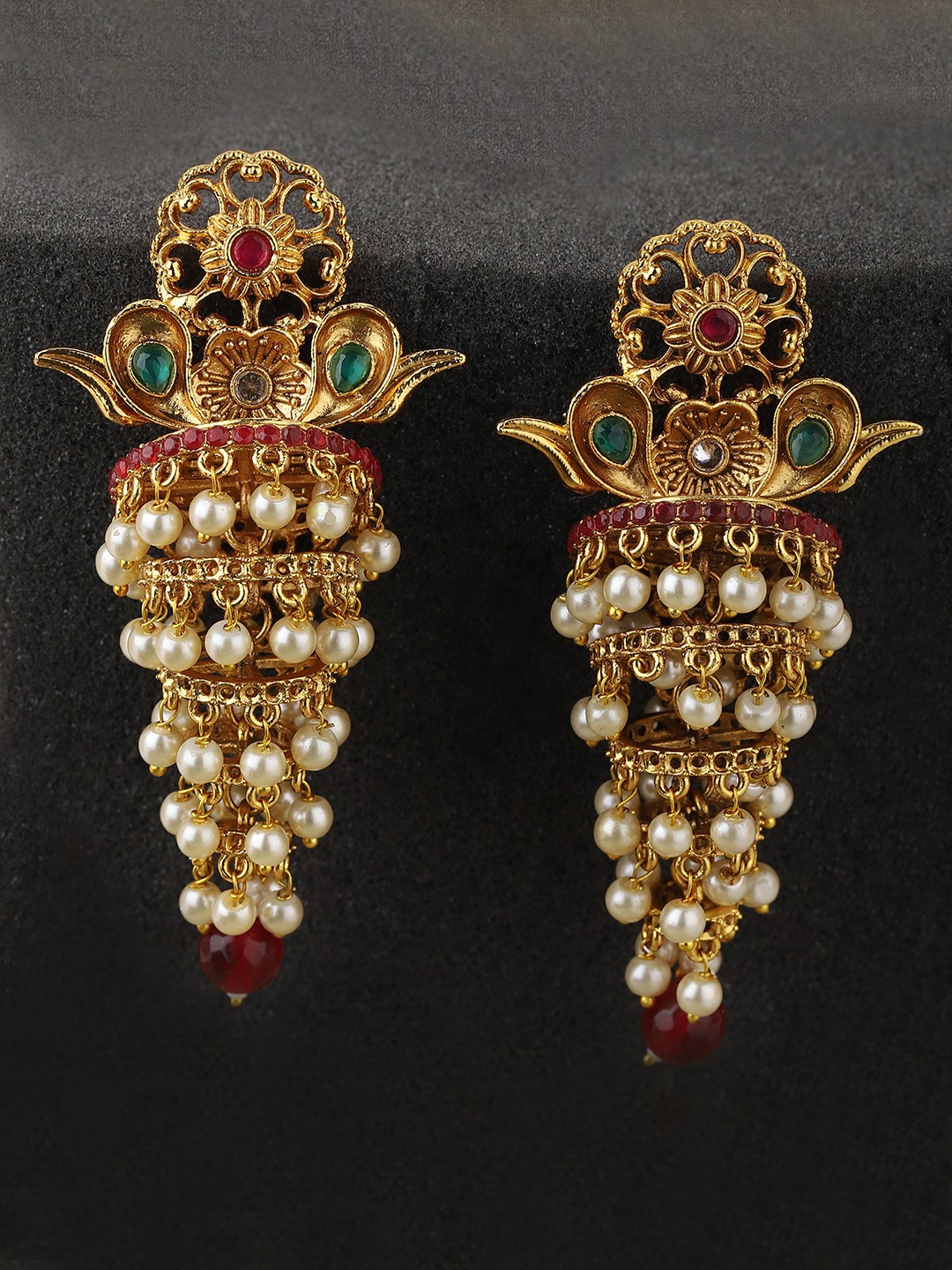 

KOLHA-BY CARLTON Gold-Toned & Green Dome Shaped Jhumkas Earrings