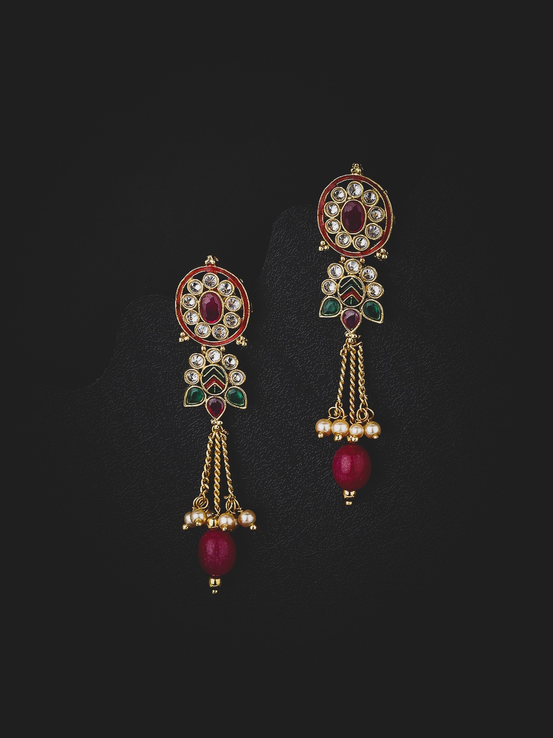 

KOLHA-BY CARLTON Gold-Toned & Red Contemporary Drop Earrings