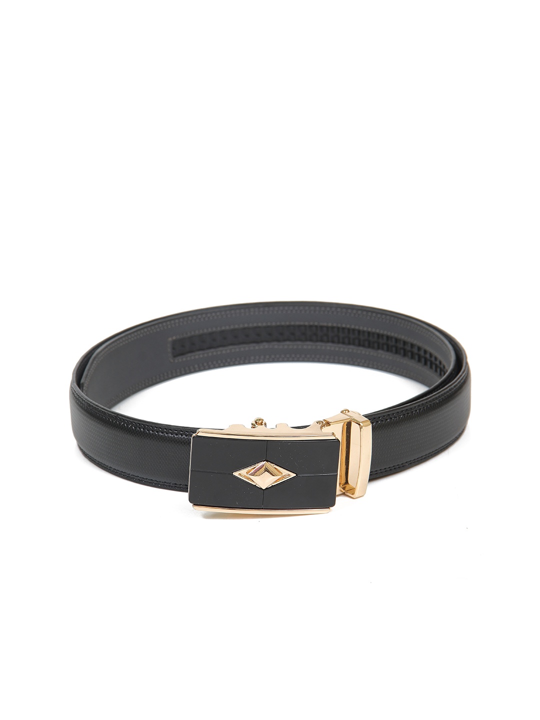 

Calvadoss Men Black Textured Autoratch No Holes Belt