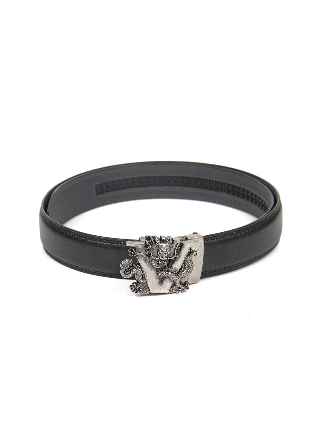 

Calvadoss Men Black Textured Autoratch No Holes PU Belt