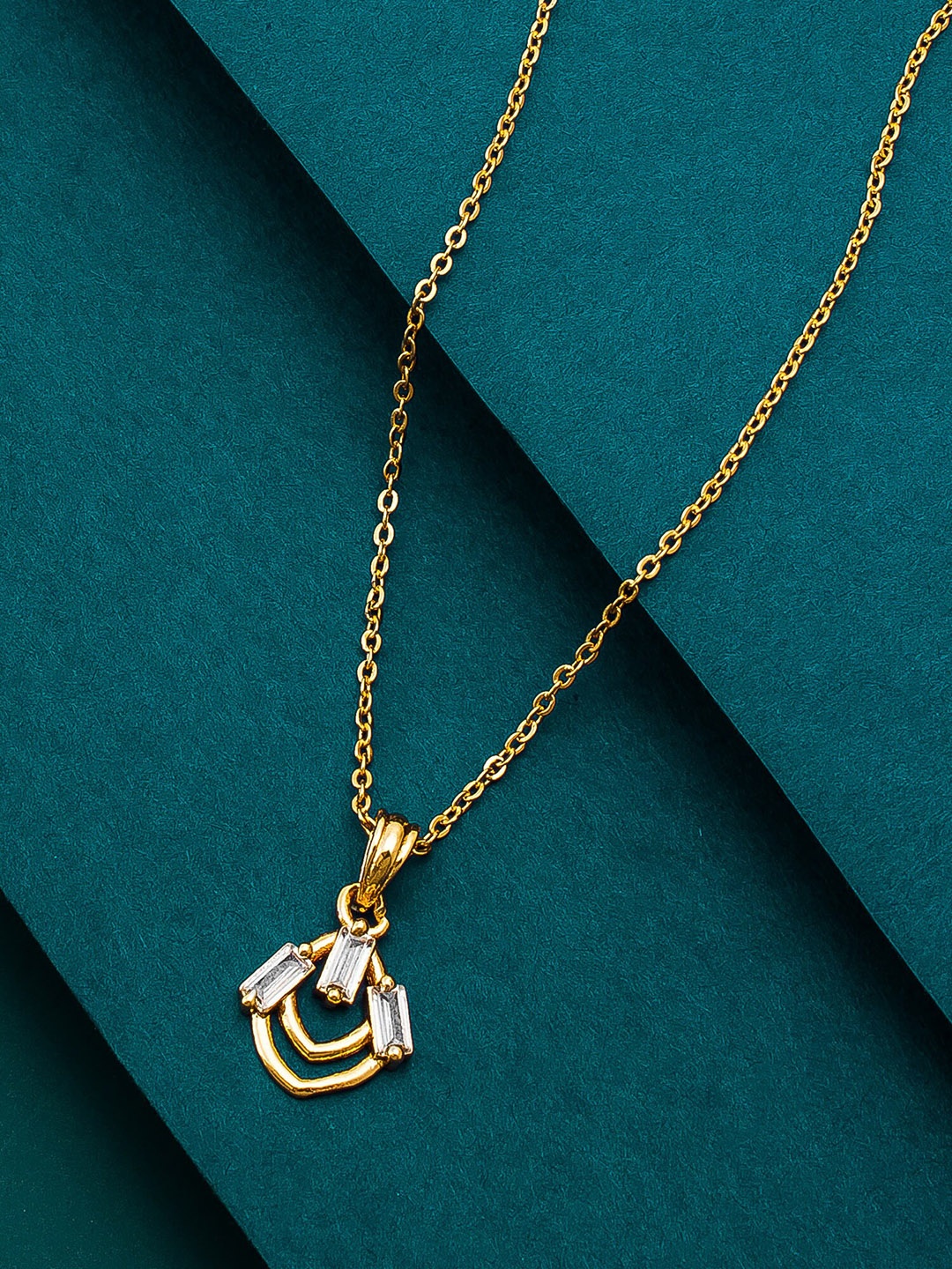 

Aadita Gold-Toned Artificial Stones Studded Pendant with Chain