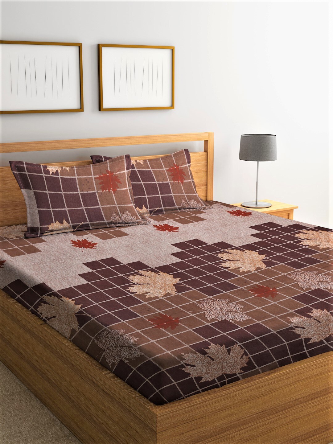 

Home Sizzler Brown & Grey Geometric 144 TC Queen Bedsheet with 2 Pillow Covers