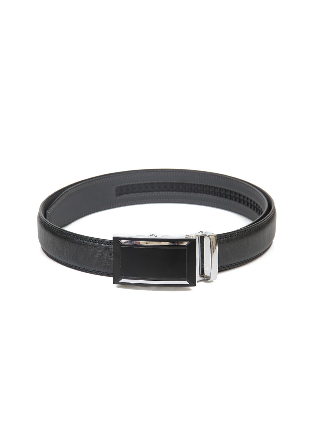 

Calvadoss Men Black Textured Autoratch No Holes PU Belt