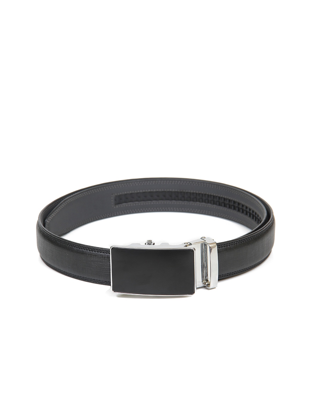 

Calvadoss Men Black Textured Autoratch No Holes Belt