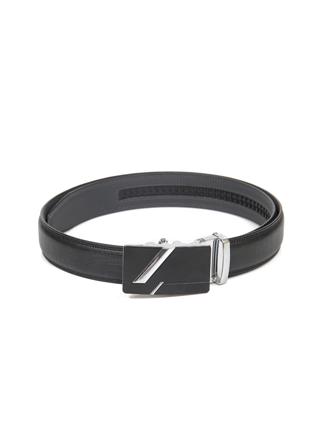 

Calvadoss Men Black Textured Slider Buckle Belt