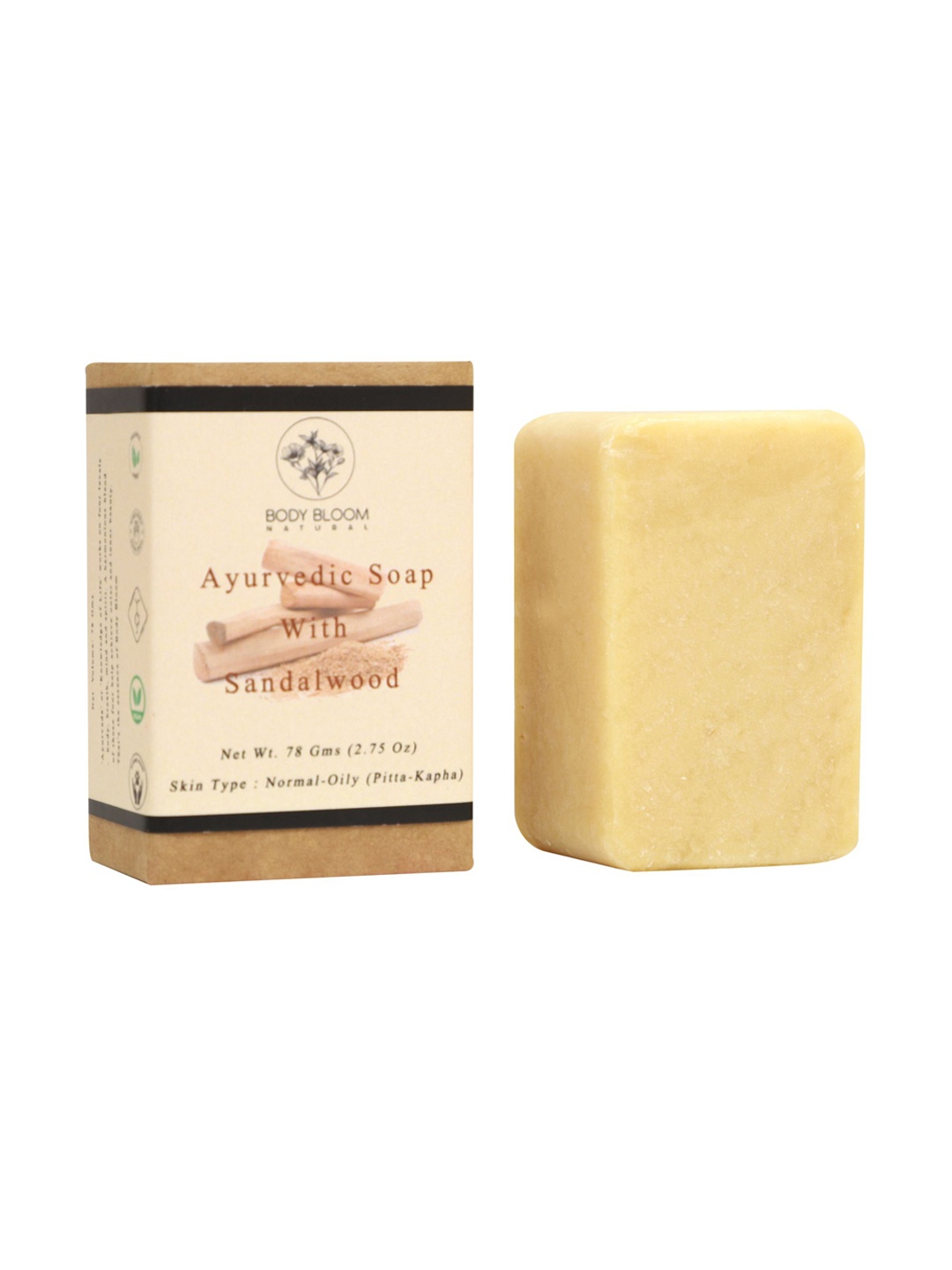 

Body Bloom Natural Ayurvedic Soap With Sandalwood - 78 gm, Beige