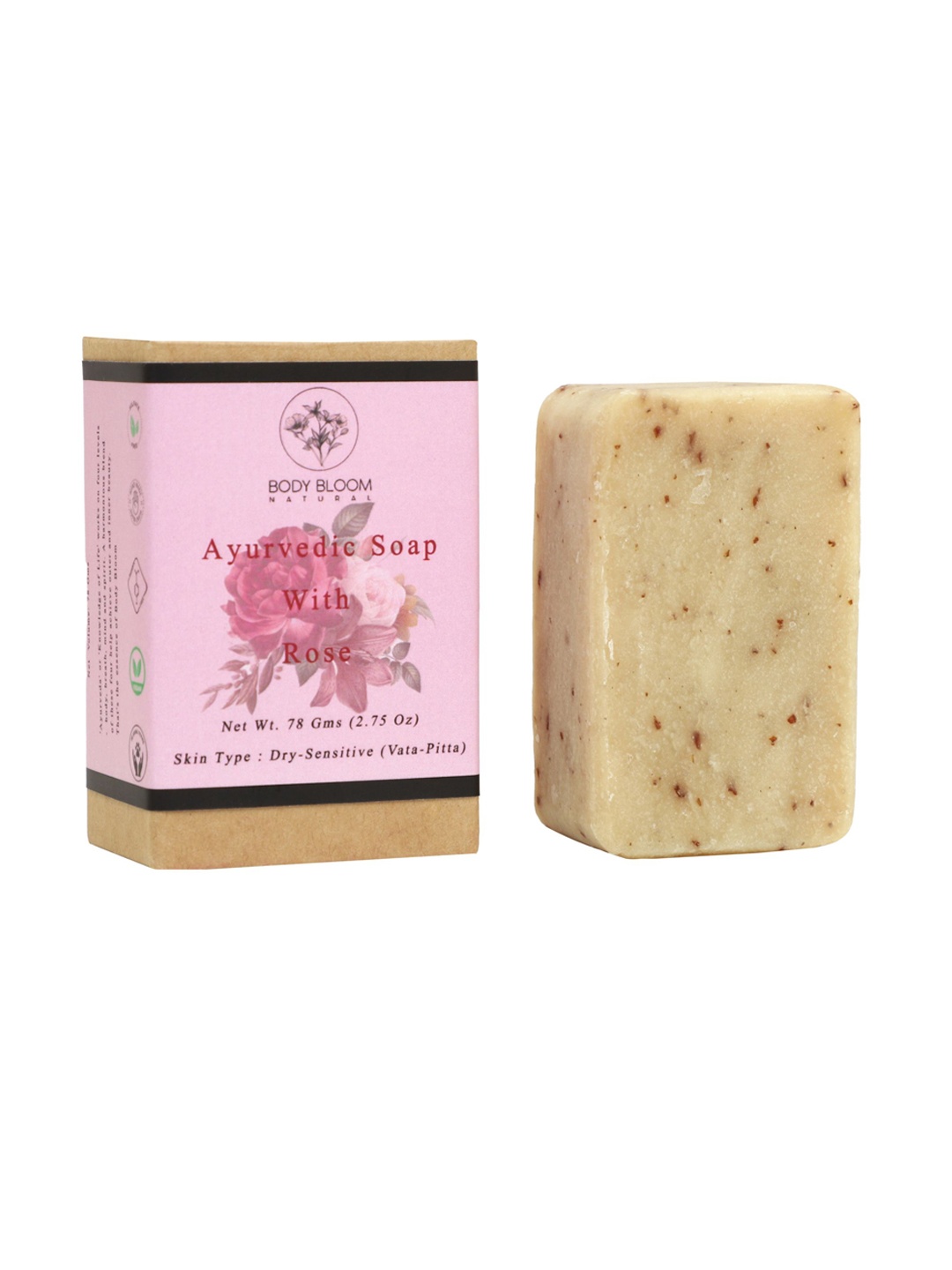 

Body Bloom Natural Unisex Ayurvedic Soap With Rose - 78 Gms, Pink