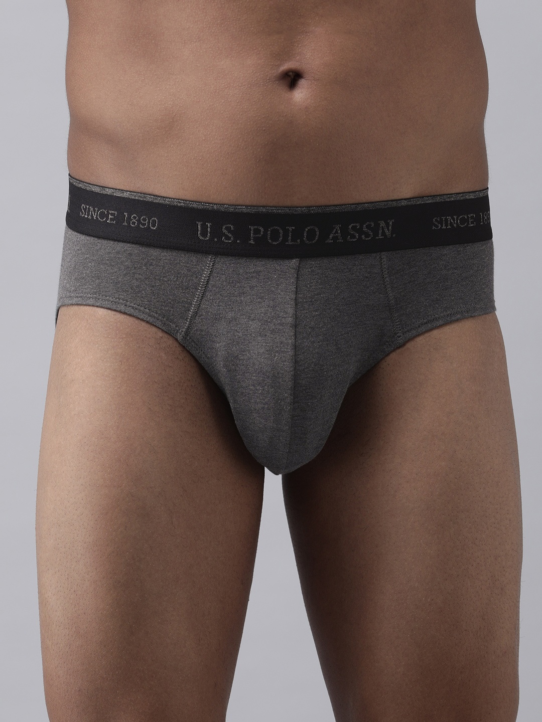 

U.S. Polo Assn. Men Charcoal Grey Solid Bamboo Cotton Briefs I704-031-PL