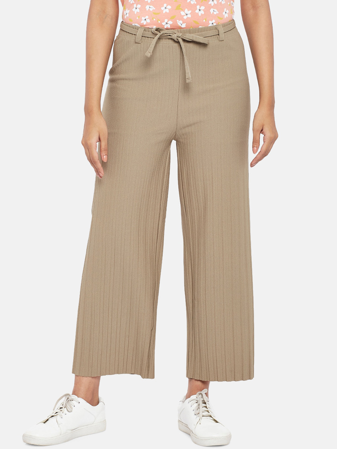 

Honey by Pantaloons Women Khaki Striped Parallel Trousers