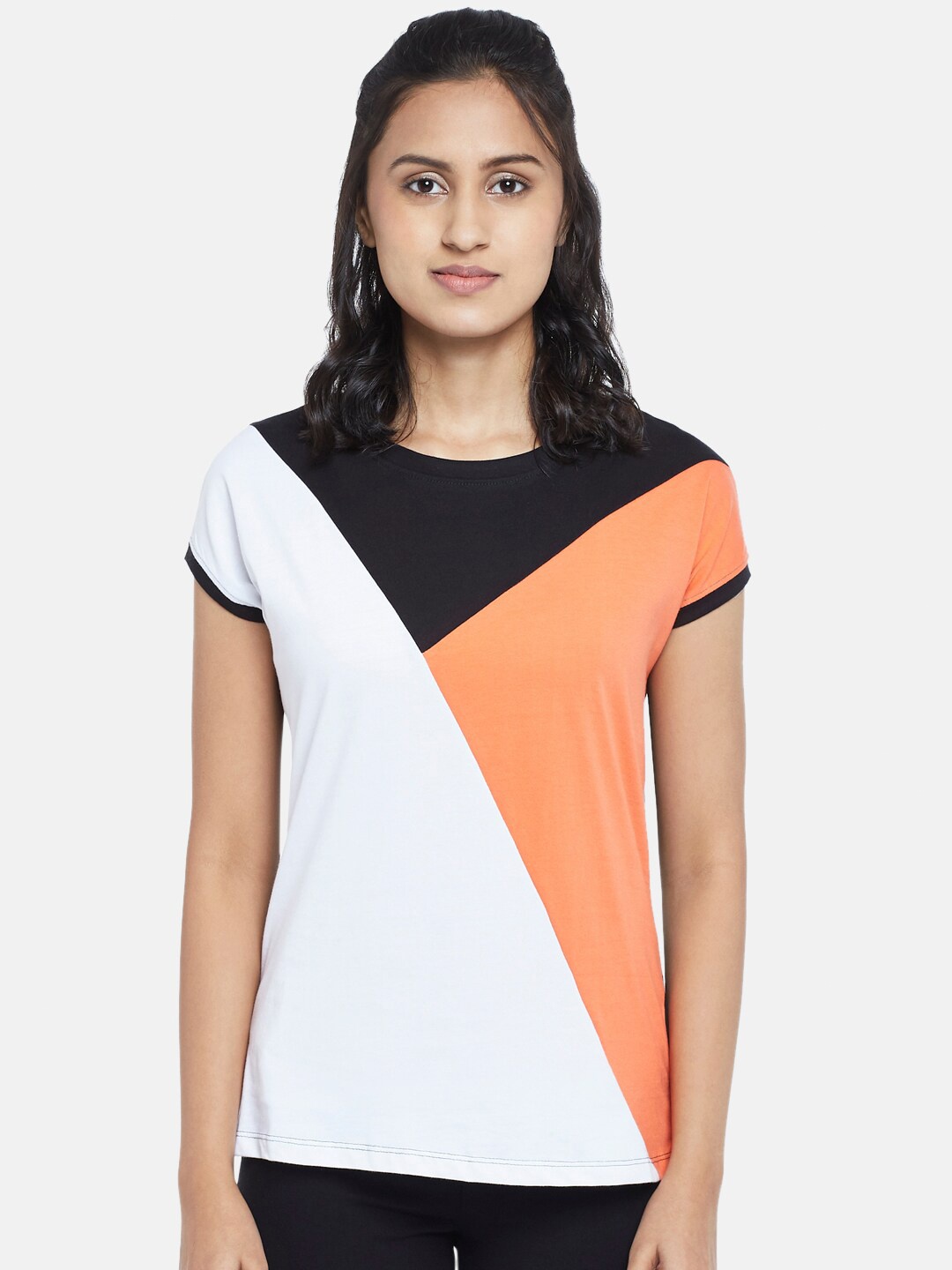 

Ajile by Pantaloons Women White Colourblocked T-shirt