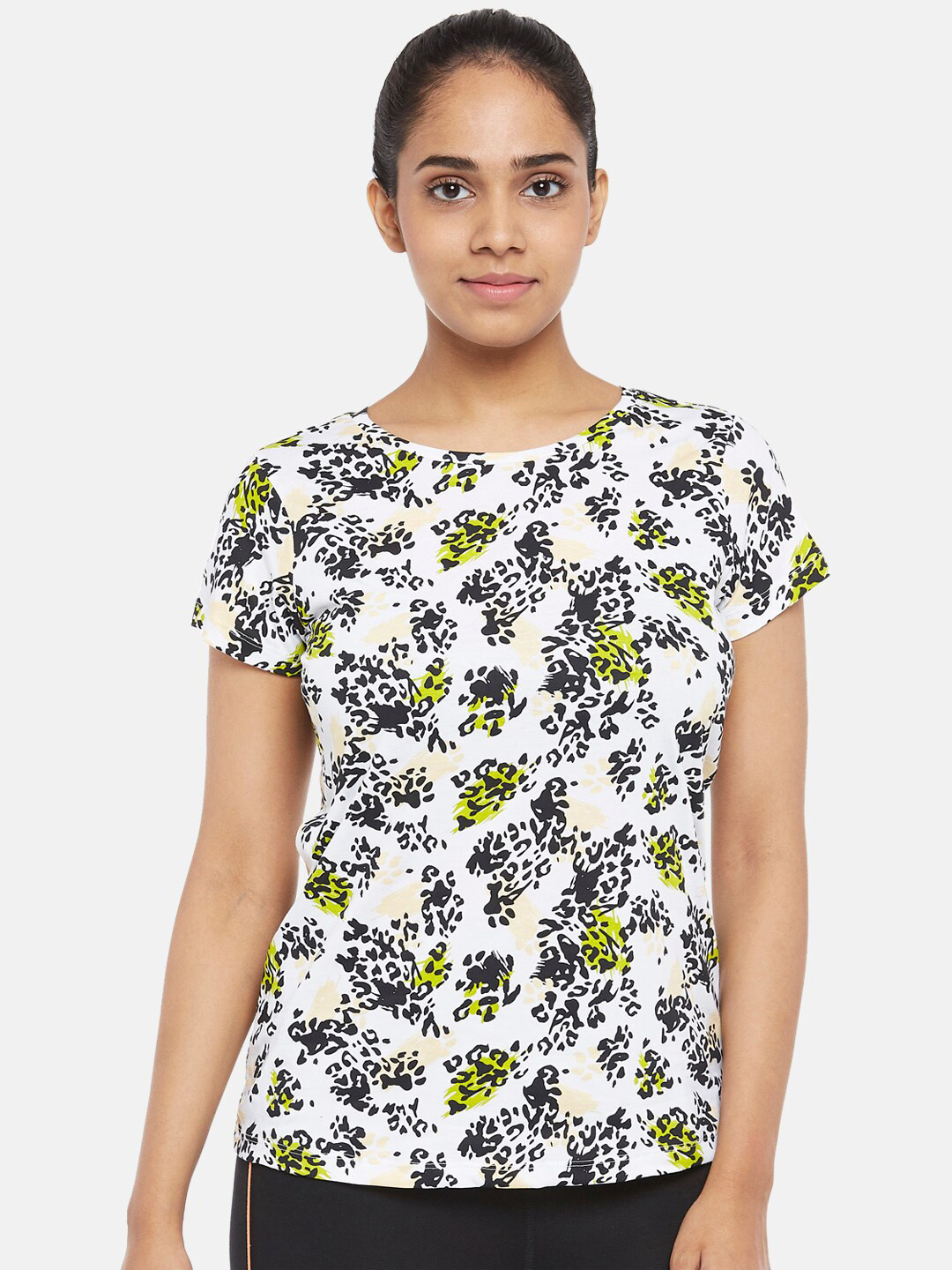 

Ajile by Pantaloons Women White Green Printed Pure Cotton T-shirt