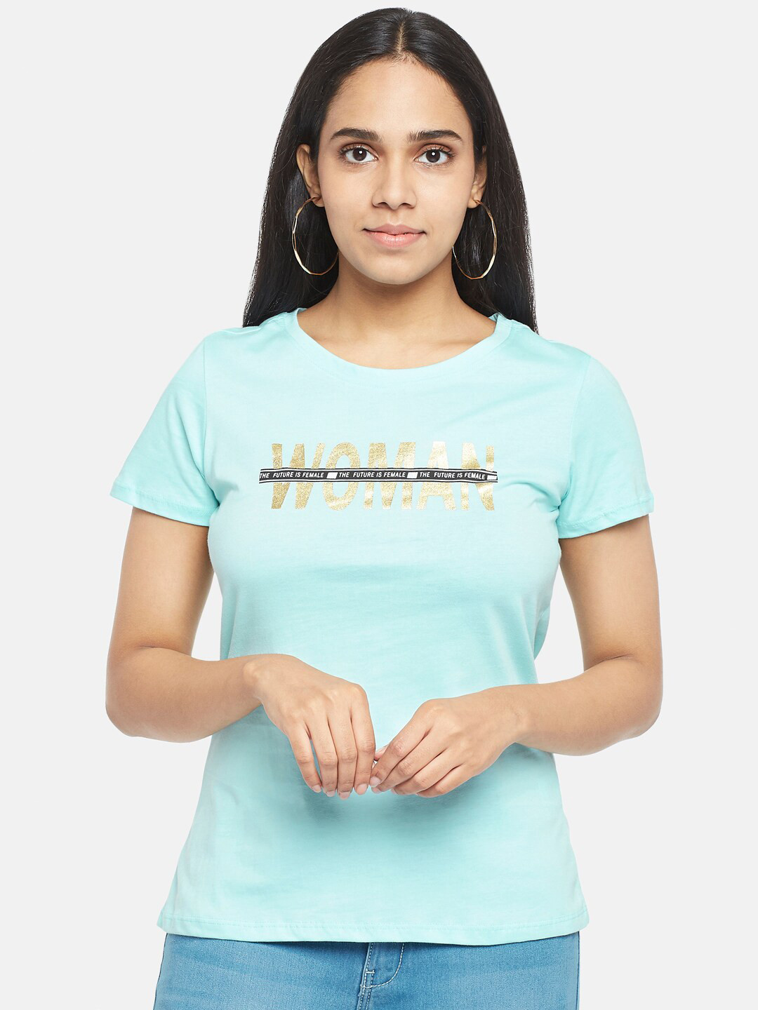 

Honey by Pantaloons Women Teal Typography Printed T-shirt