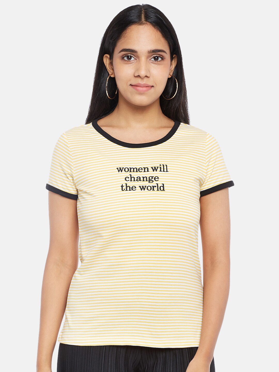 

Honey by Pantaloons Women Beige & Black Typography Printed T-shirt