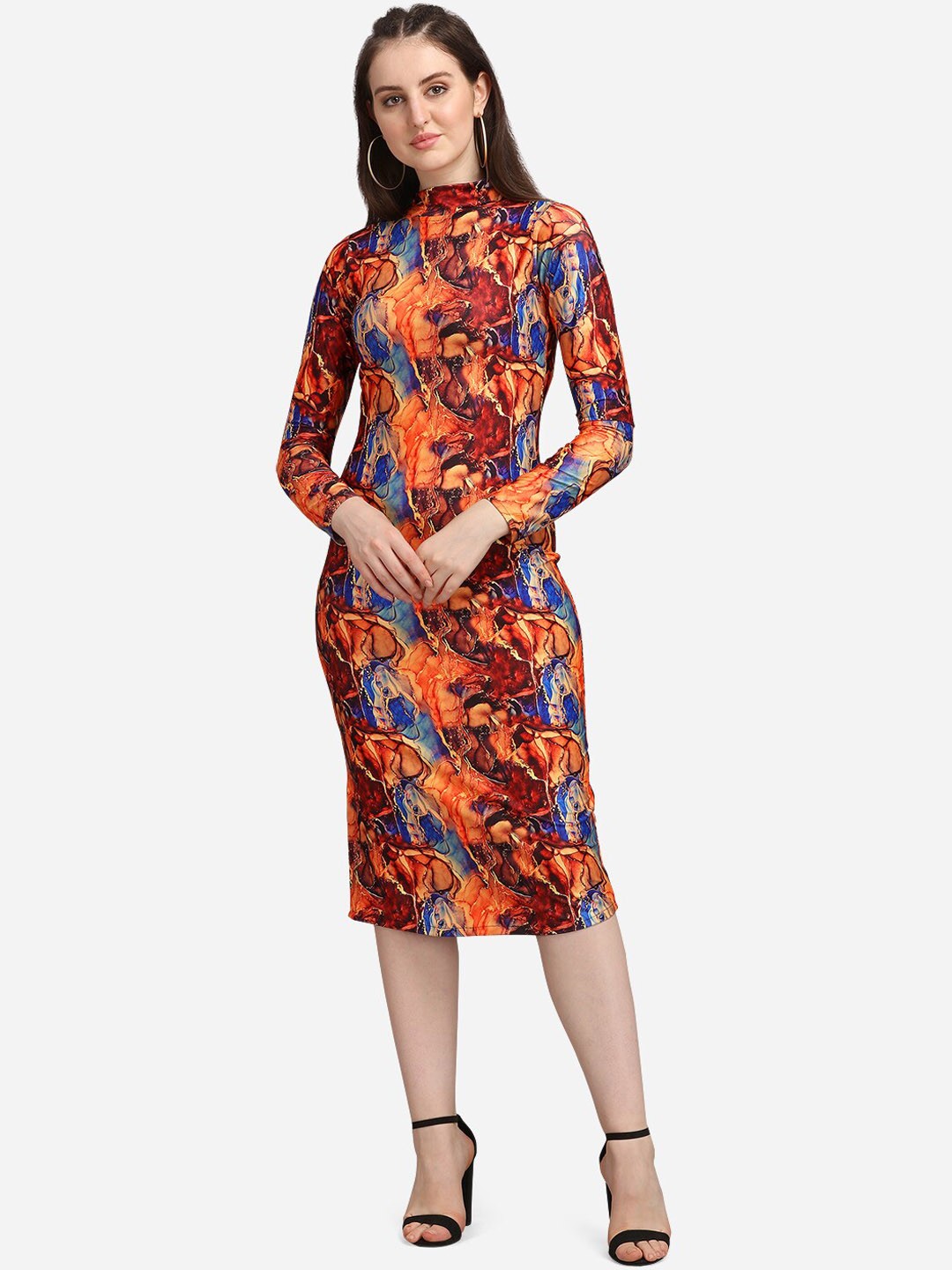 

PURVAJA Orange Floral Sheath Dress