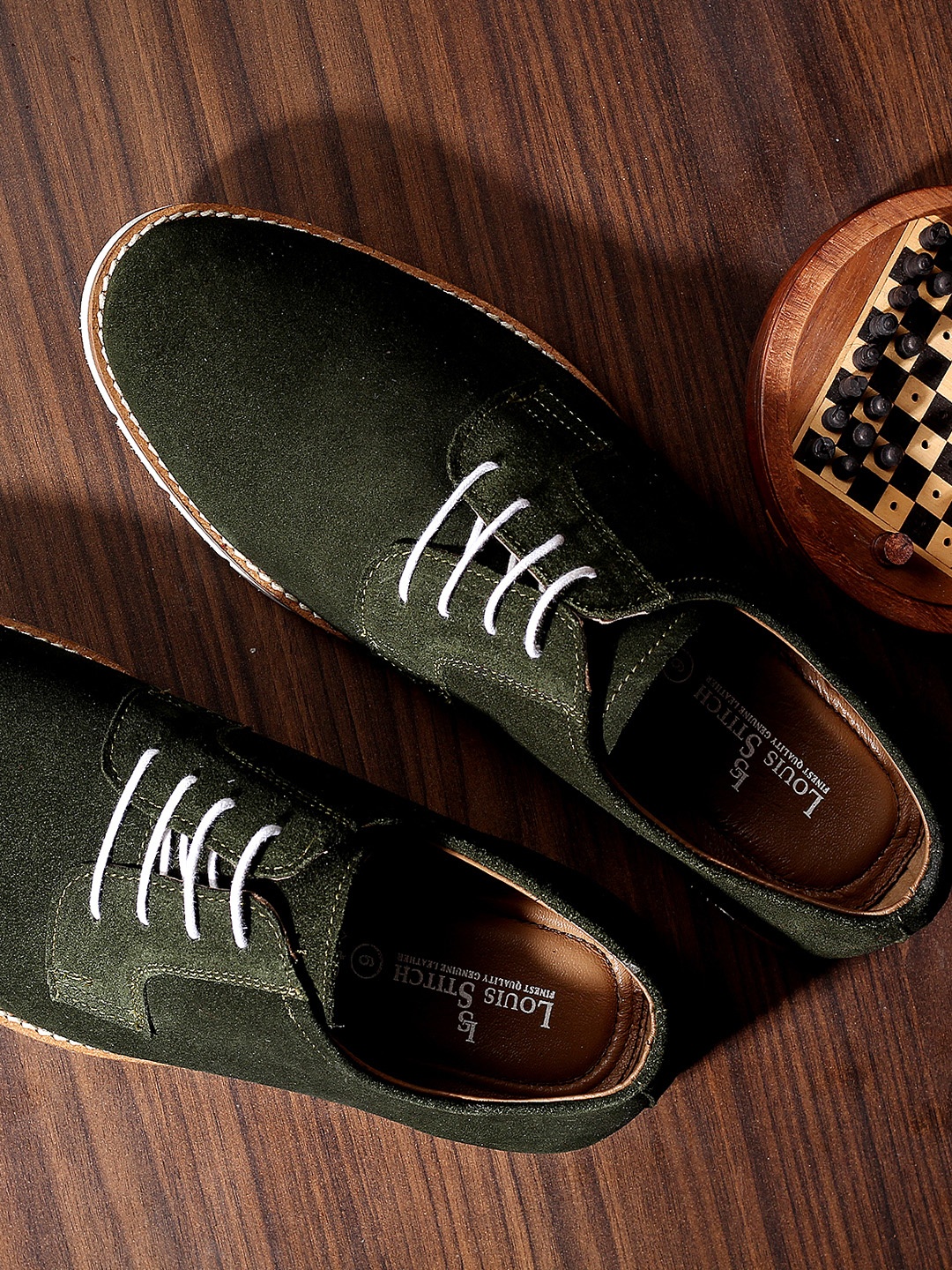 

LOUIS STITCH Men Green Seaweed Suede Derbys