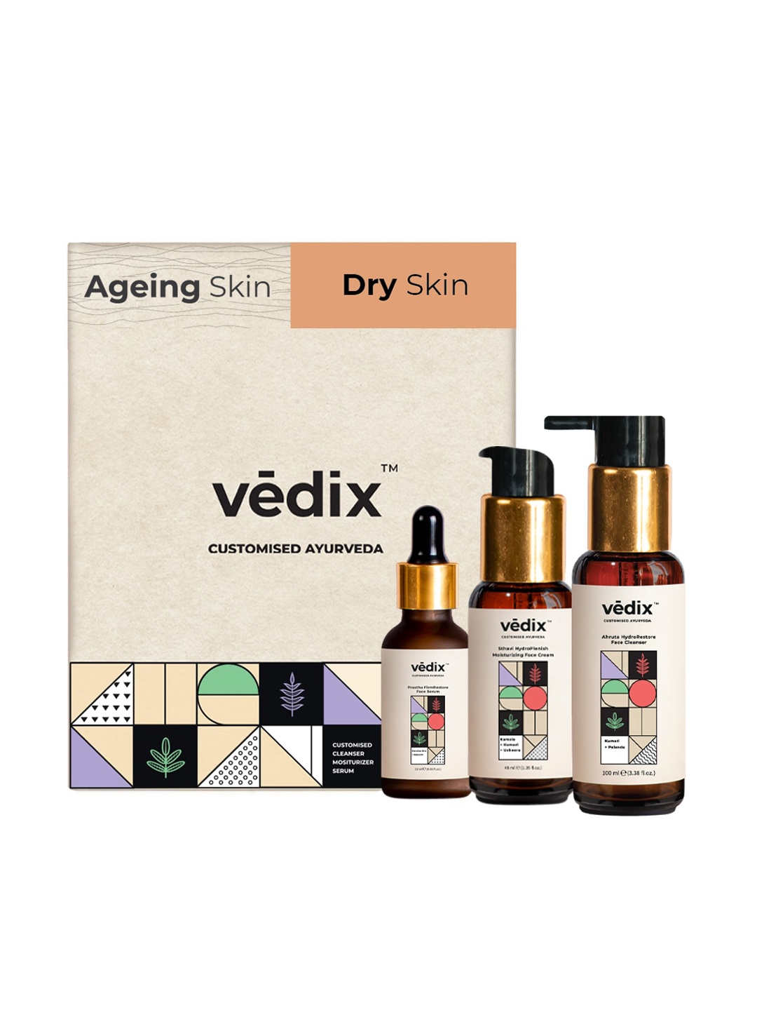 

Vedix Customized Skin Care Kit For Visible Signs for Ageing for Dry Skin, Transparent