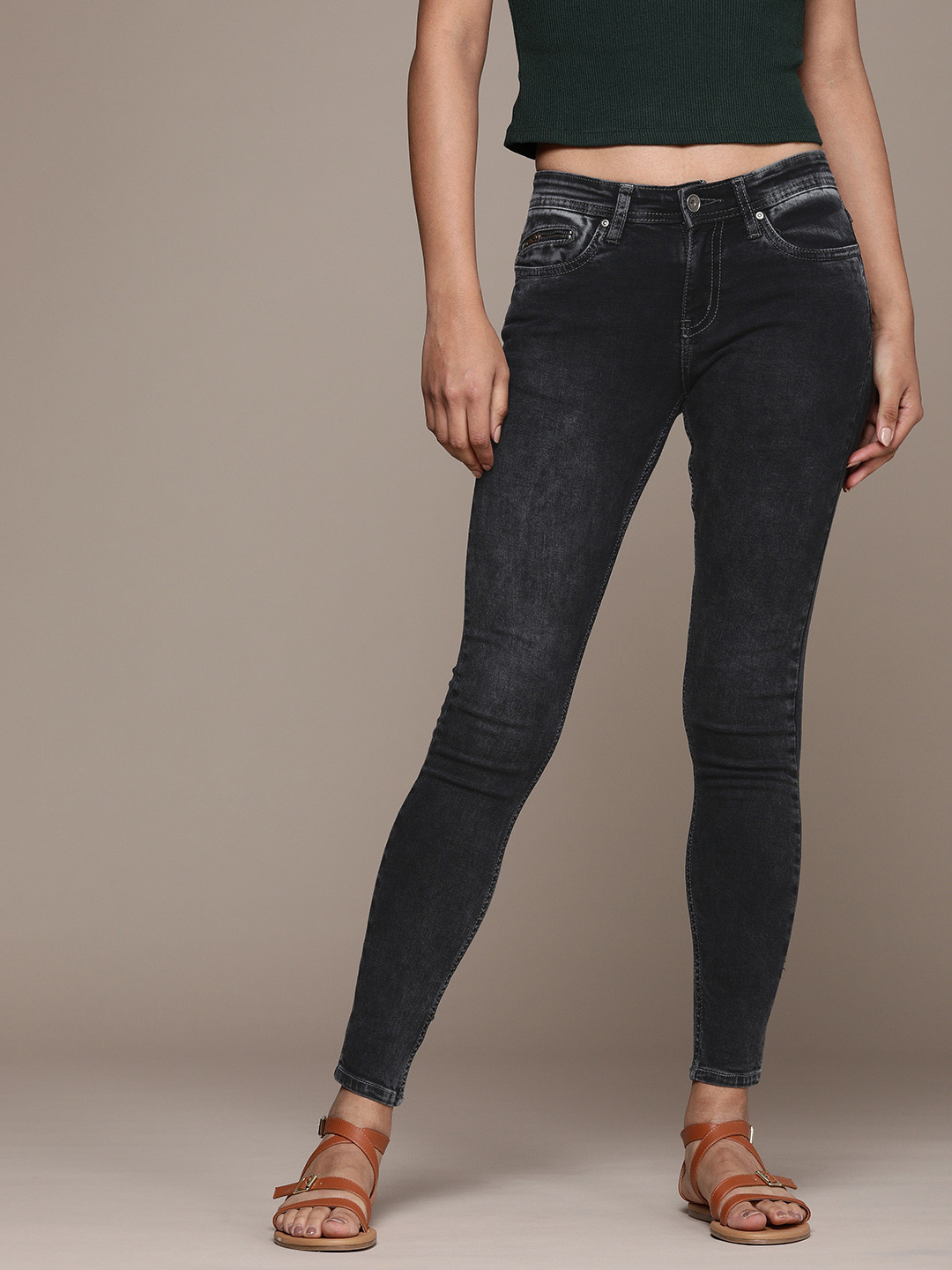 

High Star Women Grey Slim Fit Light Fade Acid Wash Jeans