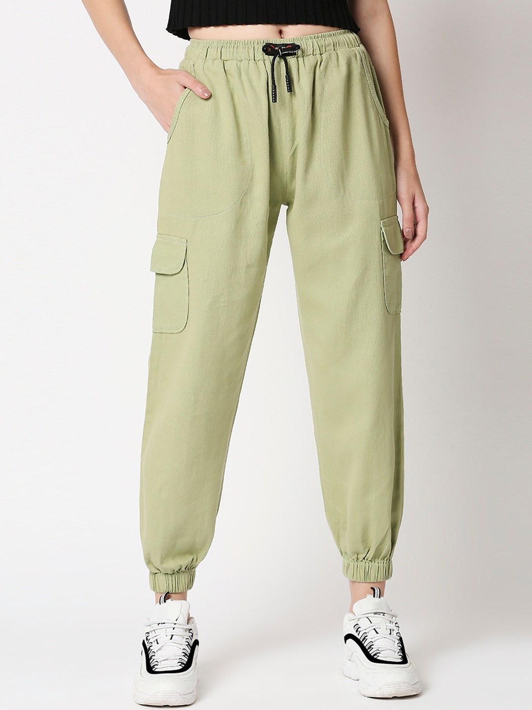 

High Star Women Green Jogger High-Rise Low Distress Jeans