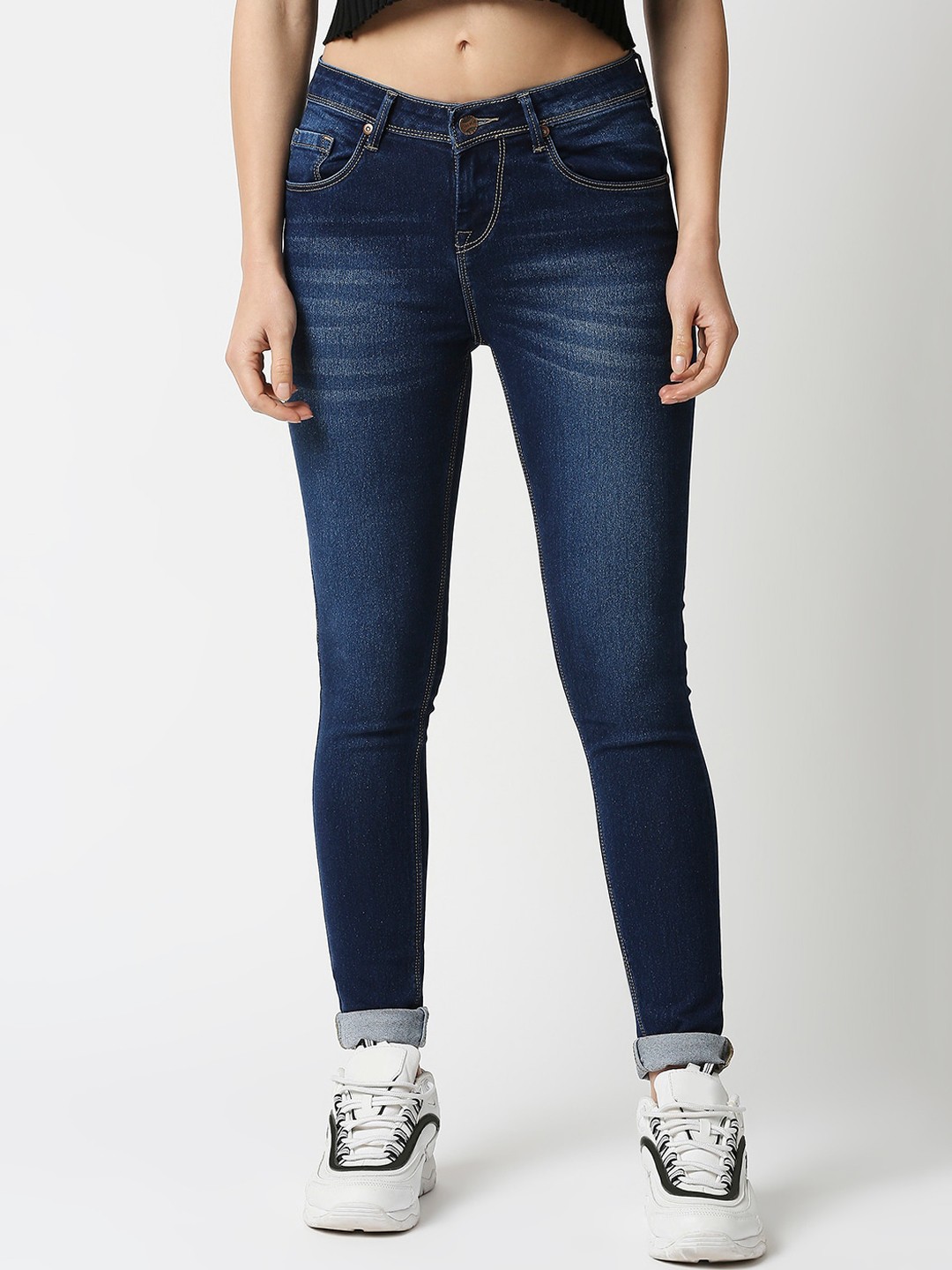 

High Star Women Blue Slim Fit Heavy Fade Acid Wash Jeans